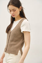 Load image into Gallery viewer, Mocha Ribbed V-Neck Button Up Sweater Vest