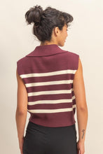 Load image into Gallery viewer, Maroon/White Striped Slvls Zipper Top
