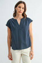 Load image into Gallery viewer, Slate Blue Wide Shoulder Cotton Blouse
