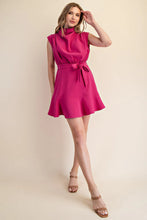 Load image into Gallery viewer, Mock Neck Slvls Tie Front Dress Magenta