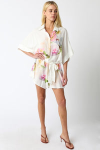 White Floral Tie Front Romper
