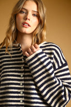 Load image into Gallery viewer, Navy/Oat Striped Button Sweater Cardigan