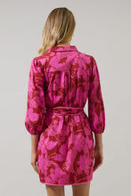 Load image into Gallery viewer, Pink Print Collared Belted Mini Dress