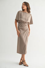 Load image into Gallery viewer, Mocha Satin Wrap Detail Midi Dress
