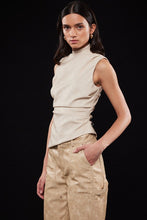Load image into Gallery viewer, Beige Leather Distressed Asymetrical Top