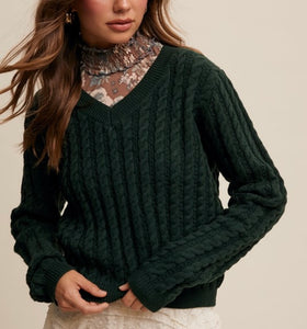 Hunter Green Classic V-Neck Sweater