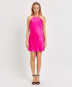 Fuchsia Back Tie Detail Halter Dress