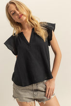 Load image into Gallery viewer, Black Flutter Slv Cotton Top