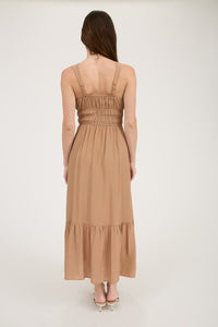 Mocha Frnt Tie Midi Dress