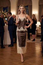 Load image into Gallery viewer, Mocha Satin/Lace Top + Skirt Set