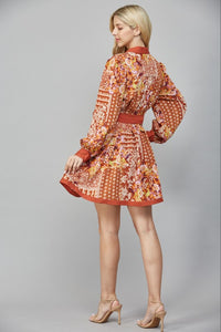 Brown Multi Print LS Shirt Dress