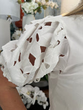 Load image into Gallery viewer, White Eyelet Puff Slv U-Neck Top (THML)