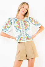 Load image into Gallery viewer, Cream Floral Embroidered Top w/ Scallop Neckline (THML)