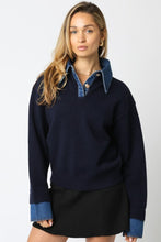 Load image into Gallery viewer, Denim Contrast Gold Button Sweater Navy