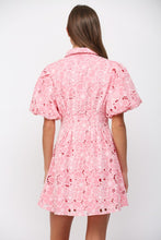 Load image into Gallery viewer, Pink Cut-Out Floral Lace Puff Slv Dress
