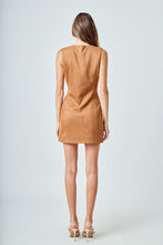 Load image into Gallery viewer, Camel Slvls Faux Suede Gold Button Mini Dress
