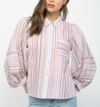 Load image into Gallery viewer, Cream Multi Stripe Billow Slv Button Down Blouse
