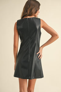 Black Leather Square Neck Dress