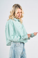 Load image into Gallery viewer, Green Striped Cropped Button Down Shirt