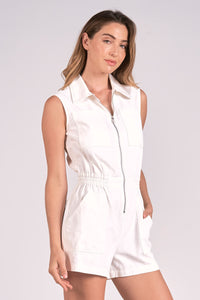 White Denim Collared Slvls Romper