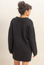 Load image into Gallery viewer, Black V-Neck Collared LS Sweater Dress