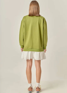 Olive/White Mixed Media Mini Dress