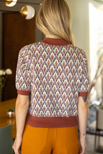 Load image into Gallery viewer, Brown Pearl Button Abstract Ribbed Knit Top