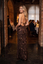 Load image into Gallery viewer, Chocolate Brown Embroidered Halter Dress