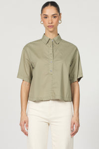 DJD Olive Edsel Button Up SS Top