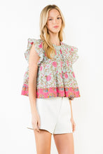 Load image into Gallery viewer, Mint Flutter Slv Pleated Print Top (THML)