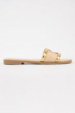 Load image into Gallery viewer, Gold Raffia Slip On Sandal