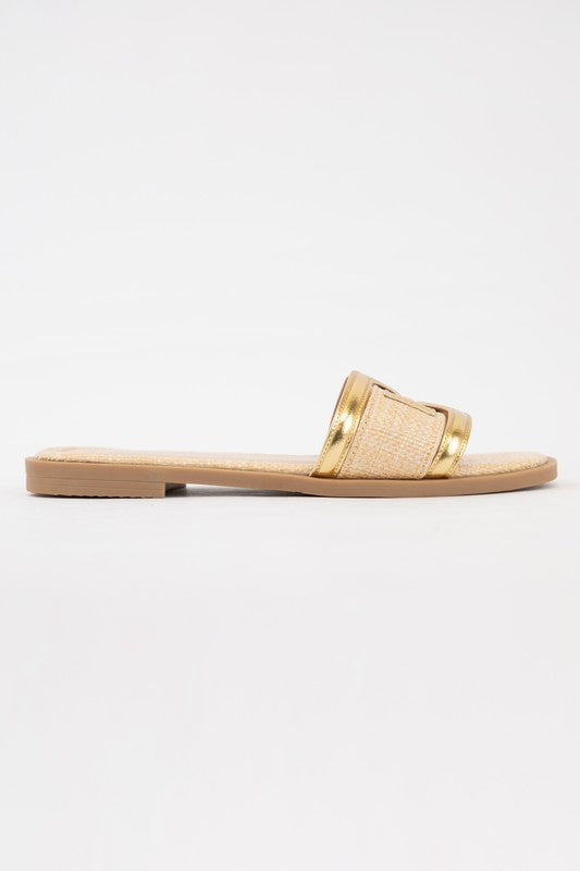 Gold Raffia Slip On Sandal