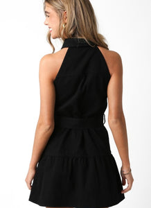 Black Denim Tie Waist Slvls Dress