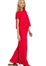Load image into Gallery viewer, Viscose SS Sweater Top w/ Pant Set Ruby Red