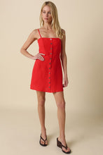 Load image into Gallery viewer, Red Button Frnt Linen Dress