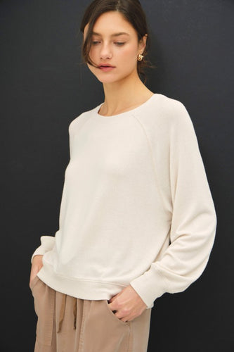 Oatmeal Soft Raglan Slv Knit Top