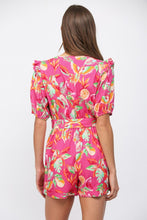 Load image into Gallery viewer, Fuchsia Multi Floral Lace Belted Romper
