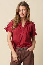 Load image into Gallery viewer, Maroon V-Neck Puff Slv Top