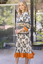 Load image into Gallery viewer, Cream Printed Ruffled Cuff Midi Dress
