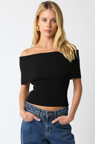 Black Ribbed OTS Top