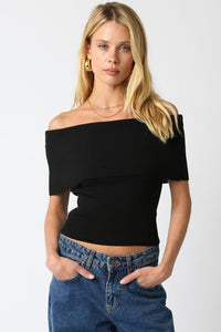Black Ribbed OTS Top