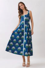Load image into Gallery viewer, Navy Floral Border Trim Midi Dress