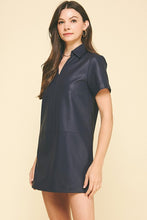Load image into Gallery viewer, Navy Leather Tunic Dress