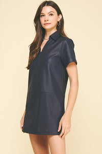 Navy Leather Tunic Dress