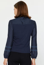 Load image into Gallery viewer, Navy Knit Collared Contrast Slv Top