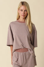 Load image into Gallery viewer, Grey/Mauve Striped Soft Top + Shorts Set