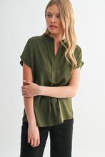 Load image into Gallery viewer, Satin V-Neck SS Top Olive