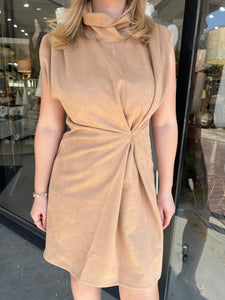 Camel Turtleneck Suede Dress