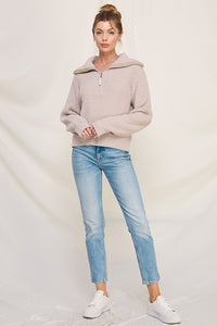 Frosted Almond Soft Plush Half Zip Sweater