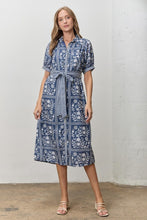 Load image into Gallery viewer, Navy/Ivory Printed Tie Strap Shirt Dress